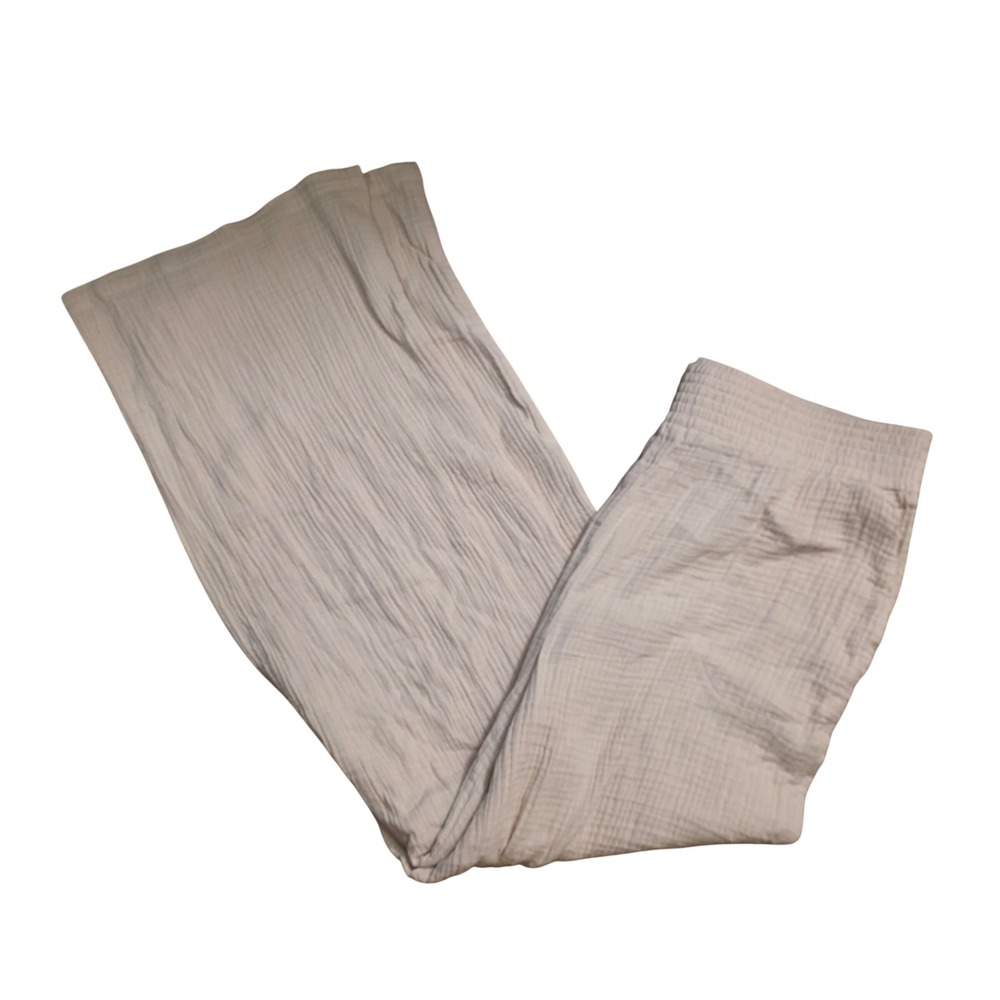 Belle Beach Kim Gravel Tan Cotton Double Gauze Wide Leg Smocked‎ Pants Large